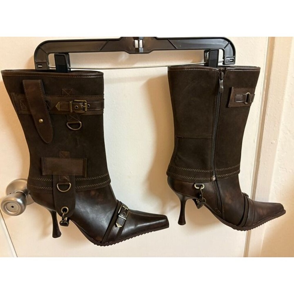 DARKER WAVS Brown Suede & Leather Stiletto Convertible Boots